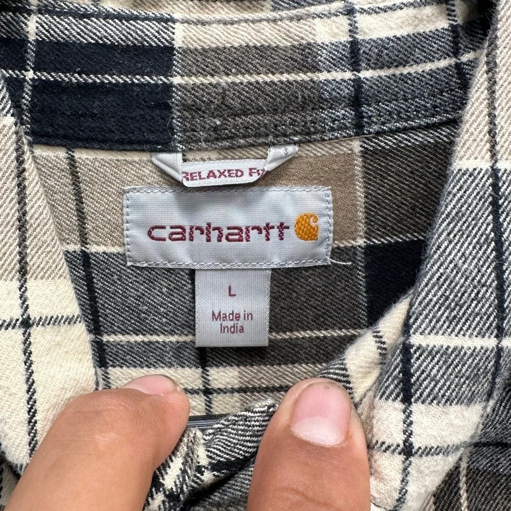 Carhartt Mens Relaxed Fit Plaid Heavy Weight Button Down Shirt Tan  102824 391 L